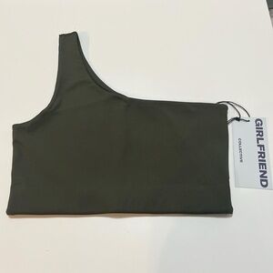 Girlfriend Collective Dark Green One-Shoulder Top